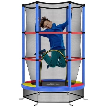 TAPPETO ELASTICO PER BAMBINI 3-6 ANNI CON RETE DI PROTEZIONE 6 COLONNE E 3 INGRESSI Ø 140X190 CM MULTICOLORE
