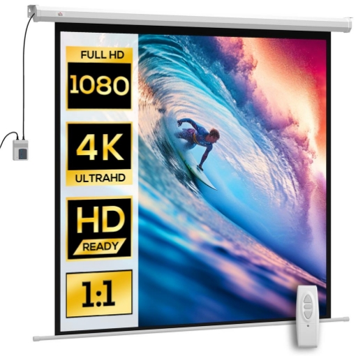 TELO PROIETTORE MOTORIZZATO DA 85" CON TELECOMANDO, IN PLASTICA E METALLO 176.5X8X176.5 CM BIANCO
