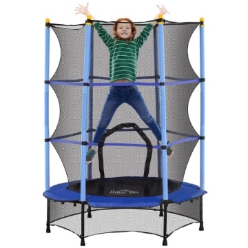TAPPETO ELASTICO PER BAMBINI CON RETE DI SICUREZZA E PALI IMBOTTITI ETÀ 3-10 ANNI Ø 140 X 190 CM BLU