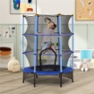 TAPPETO ELASTICO PER BAMBINI CON RETE DI SICUREZZA E PALI IMBOTTITI ETÀ 3-10 ANNI Ø 140 X 190 CM BLU
