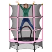 TAPPETO ELASTICO PER BAMBINI CON RETE DI SICUREZZA E PALI IMBOTTITI ETÀ 3-10 ANNI Ø 140 X 190 CM ROSA