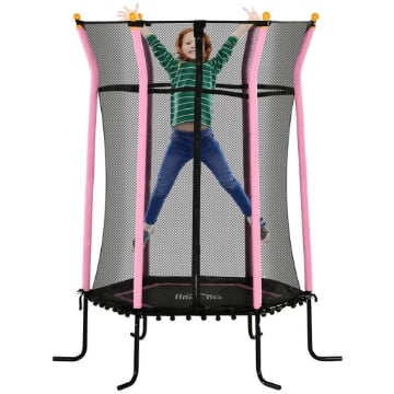 TAPPETO ELASTICO PER BAMBINI CON INGRESSO A CERNIERA E PALI IMBOTTITI IN ACCIAIO PP E EPE Ø 163.5X190 CM ROSA