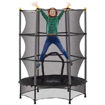 TAPPETO ELASTICO PER BAMBINI CON RETE DI SICUREZZA E PALI IMBOTTITI ETÀ 3-10 ANNI 140 X 190 CM NERO