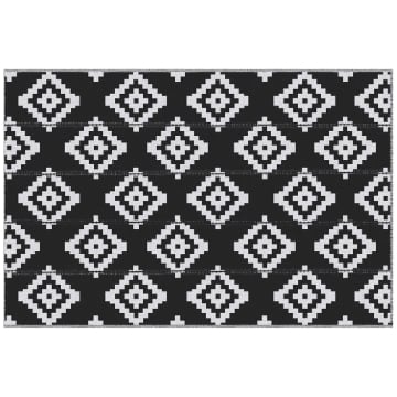 TAPPETO ESTERNO PER BALCONE E TERRAZZA REVERSIBILE CON FANTASIA GEOMETRICA 2.74X1.82 M NERO E BIANCO