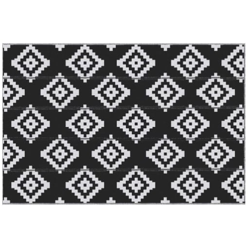 TAPPETO ESTERNO PER BALCONE E TERRAZZA REVERSIBILE CON FANTASIA GEOMETRICA 2.74X1.82 M NERO E BIANCO