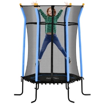 TAPPETO ELASTICO PER BAMBINI CON INGRESSO A CERNIERA E PALI IMBOTTITI IN ACCIAIO PP E EPE Ø 163.5X190 CM AZZURRO