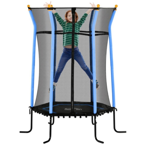 TAPPETO ELASTICO PER BAMBINI CON INGRESSO A CERNIERA E PALI IMBOTTITI IN ACCIAIO PP E EPE Ø 163.5X190 CM AZZURRO