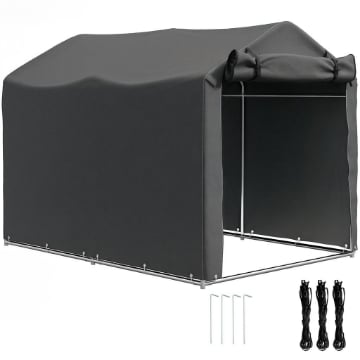TENDA GARAGE CON INGRESSO AVVOLGIBILE CORDE E PICCHETTI, IN METALLO ZINCATO E PE 220X157X165 CM GRIGIO SCURO