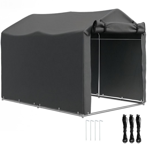 TENDA GARAGE CON INGRESSO AVVOLGIBILE CORDE E PICCHETTI, IN METALLO ZINCATO E PE 220X157X165 CM GRIGIO SCURO