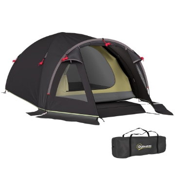TENDA A TUNNEL PER 2-4 PERSONE CON FINESTRE LATERALI E GANCIO IN POLIESTERE 190T E PE 3.3X1.9X1.2 M NERO