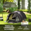 TENDA A TUNNEL PER 2-4 PERSONE CON FINESTRE LATERALI E GANCIO IN POLIESTERE 190T E PE 3.3X1.9X1.2 M NERO