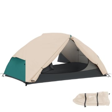 TENDA DA CAMPEGGIO 2 POSTI CON 2 VESTIBOLI 2 PORTE 2 FINESTRE E BORSA DI TRASPORTO 2.8X2.25X1.1 CM BEIGE
