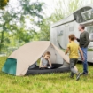 TENDA DA CAMPEGGIO 2 POSTI CON 2 VESTIBOLI 2 PORTE 2 FINESTRE E BORSA DI TRASPORTO 2.8X2.25X1.1 CM BEIGE