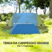 TENDA DA CAMPEGGIO 2 POSTI CON 2 VESTIBOLI 2 PORTE 2 FINESTRE E BORSA DI TRASPORTO 2.8X2.25X1.1 CM ARANCIONE
