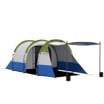 TENDA DA CAMPEGGIO IMPERMEABILE CON 2 AREE E 3 INGRESSI IN POLIESTERE E FIBRA DI VETRO 420X200X150 CM VERDE
