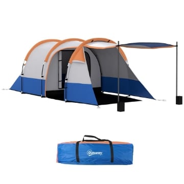 TENDA DA CAMPEGGIO IMPERMEABILE CON 2 AREE E 3 INGRESSI POLIESTERE E FIBRA DI VETRO 420X200X150 CM ARANCIONE