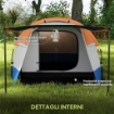 TENDA DA CAMPEGGIO IMPERMEABILE CON 2 AREE E 3 INGRESSI POLIESTERE E FIBRA DI VETRO 420X200X150 CM ARANCIONE