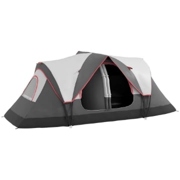 TENDA DA CAMPEGGIO 6 POSTI CON 2 STANZE SEPARATE POLIESTERE E FIBRA DI VETRO 450X215X180 CM GRIGIO