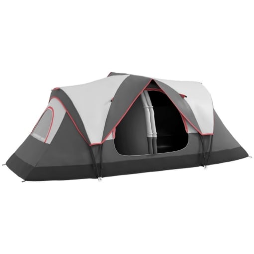 TENDA DA CAMPEGGIO 6 POSTI CON 2 STANZE SEPARATE POLIESTERE E FIBRA DI VETRO 450X215X180 CM GRIGIO
