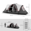 TENDA DA CAMPEGGIO 6 POSTI CON 2 STANZE SEPARATE POLIESTERE E FIBRA DI VETRO 450X215X180 CM GRIGIO