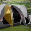 TENDA DA CAMPEGGIO 6 POSTI CON 2 STANZE SEPARATE POLIESTERE E FIBRA DI VETRO 450X215X180 CM GRIGIO
