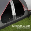 TENDA DA CAMPEGGIO 6 POSTI CON 2 STANZE SEPARATE POLIESTERE E FIBRA DI VETRO 450X215X180 CM GRIGIO