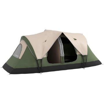 TENDA DA CAMPEGGIO 6 POSTI CON 2 STANZE SEPARATE POLIESTERE E FIBRA DI VETRO 450X215X180 CM VERDE SCURO