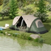 TENDA DA CAMPEGGIO 6 POSTI CON 2 STANZE SEPARATE POLIESTERE E FIBRA DI VETRO 450X215X180 CM VERDE SCURO