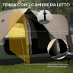 TENDA DA CAMPEGGIO 6 POSTI CON 2 STANZE SEPARATE POLIESTERE E FIBRA DI VETRO 450X215X180 CM VERDE SCURO