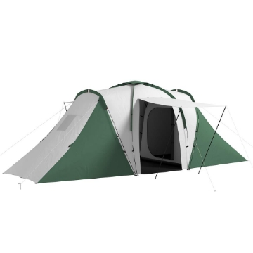 TENDA DA CAMPEGGIO 4-6 PERSONE CON 2 CAMERE IN POLIESTERE E FIBRA DI VETRO 555X225X190 CM GRIGIO E VERDE