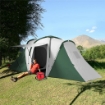 TENDA DA CAMPEGGIO 4-6 PERSONE CON 2 CAMERE IN POLIESTERE E FIBRA DI VETRO 555X225X190 CM GRIGIO E VERDE