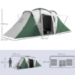 TENDA DA CAMPEGGIO 4-6 PERSONE CON 2 CAMERE IN POLIESTERE E FIBRA DI VETRO 555X225X190 CM GRIGIO E VERDE