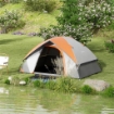 TENDA DA CAMPEGGIO 2 POSTI CON FINESTRA A RETE E GANCIO IN POLIESTERE 210X150X110 CM GRIGIO E ARANCIONE