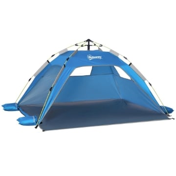 TENDA DA SPIAGGIA POP UP CON PORTA A CERNIERA IN POLIESTERE E FIBRA DI VETRO 220X173X120 CM BLU CIELO E GRIGIO