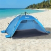 TENDA DA SPIAGGIA POP UP CON PORTA A CERNIERA IN POLIESTERE E FIBRA DI VETRO 220X173X120 CM BLU CIELO E GRIGIO