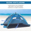 TENDA DA SPIAGGIA POP UP CON PORTA A CERNIERA IN POLIESTERE E FIBRA DI VETRO 220X173X120 CM BLU CIELO E GRIGIO