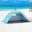 TENDA DA SPIAGGIA POP UP CON PORTA A CERNIERA IN POLIESTERE E FIBRA DI VETRO 220X173X120 CM BLU CHIARO E GIALLO