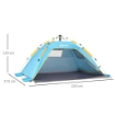 TENDA DA SPIAGGIA POP UP CON PORTA A CERNIERA IN POLIESTERE E FIBRA DI VETRO 220X173X120 CM BLU CHIARO E GIALLO