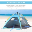 TENDA DA SPIAGGIA POP UP CON PORTA A CERNIERA IN POLIESTERE E FIBRA DI VETRO 220X173X120 CM BLU CHIARO E GIALLO