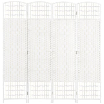 PARAVENTO A 4 ANTE PIEGHEVOLE PER INTERNI, AUTOPORTANTE E INTRECCIATO 160X170 CM BIANCO