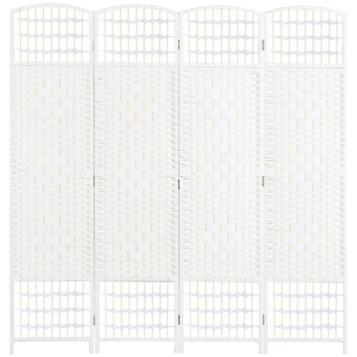 PARAVENTO A 4 ANTE PIEGHEVOLE PER INTERNI, AUTOPORTANTE E INTRECCIATO 160X170 CM BIANCO