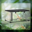 TERRARIO PER RETTILI RIALZATO CON SERRATURA E TERMOMETRO IN VETRO E RETE METALLICA 50X30X25 CM NERO