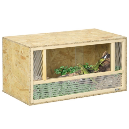 TERRARIO PER RETTILI IN LEGNO CON PORTE IN VETRO SCORREVOLI E PANNELLI IN RETE 40X80X40 CM