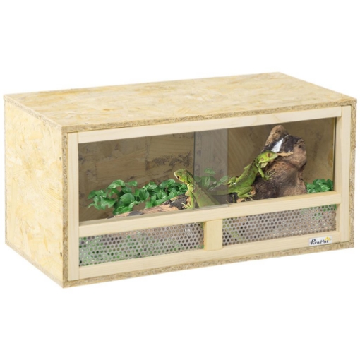 TERRARIO PER RETTILI IN LEGNO CON PORTE IN VETRO SCORREVOLI E PANNELLI IN RETE 60X29.5X29.5 CM