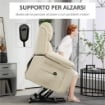 POLTRONA ALZAPERSONA RECLINABILE A 160° CON POGGIAPIEDI E TELECOMANDO IN PELLE PU E ACCIAIO 76X90X105 CM CREMA