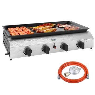 PIASTRA BARBECUE A GAS CON 4 BRUCIATORI DA 2.4KW E PIANO ANTIADERENTE 77X44.5X19 CM ARGENTO