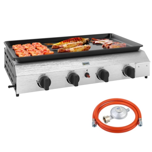 PIASTRA BARBECUE A GAS CON 4 BRUCIATORI DA 2.4KW E PIANO ANTIADERENTE 77X44.5X19 CM ARGENTO