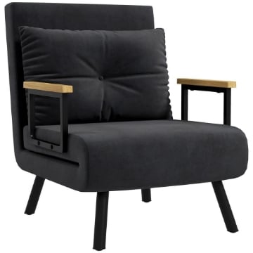 POLTRONA LETTO 3 IN 1 CON SCHIENALE RECLINABILE IN 5 POSIZIONI E CUSCINO 63X73X81 CM NERO