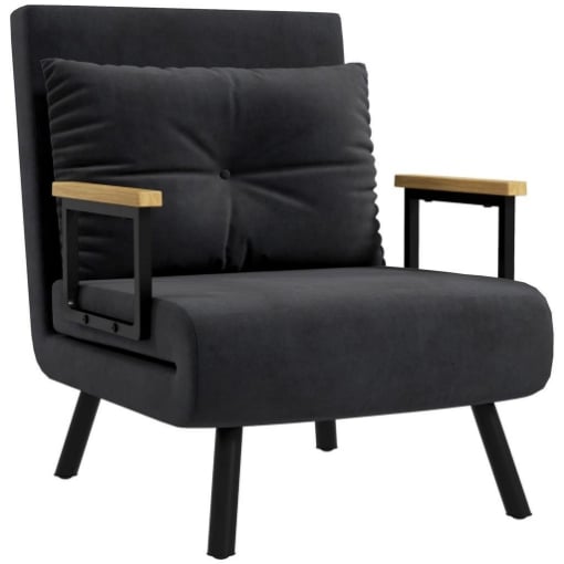 POLTRONA LETTO 3 IN 1 CON SCHIENALE RECLINABILE IN 5 POSIZIONI E CUSCINO 63X73X81 CM NERO