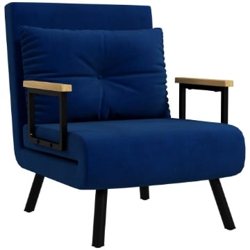 POLTRONA LETTO 3 IN 1 CON SCHIENALE RECLINABILE E CUSCINO IN TESSUTO EFFETTO VELLUTO 63X73X81 CM BLU